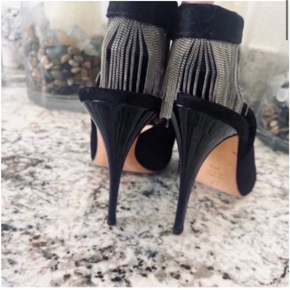 Giuseppe Zanotti Black and Silver Fringe Heels